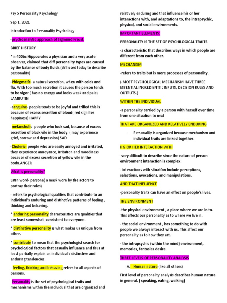 Overview of Personality Psychology | PDF | Id | Psychological Concepts