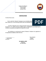 Certification: Republic of The Philippines Province of Laguna City of Calamba Barangay La Mesa