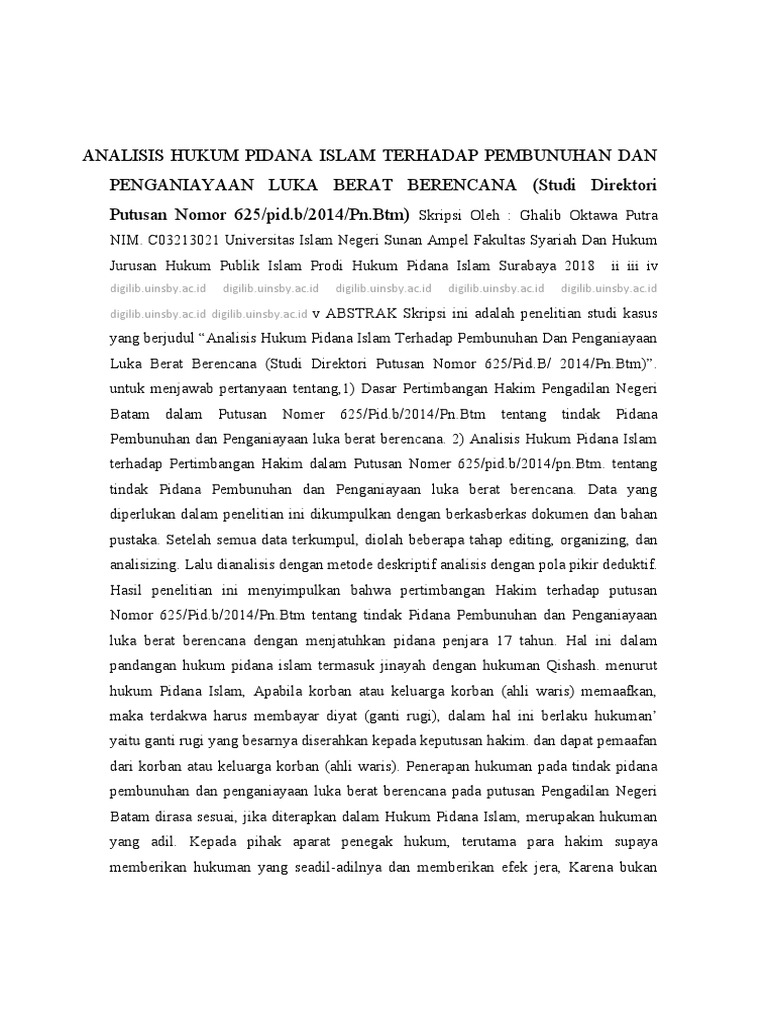 Analisis Hukum Pidana Islam Terhadap Pembunuhan Dan Penganiayaan Luka ...