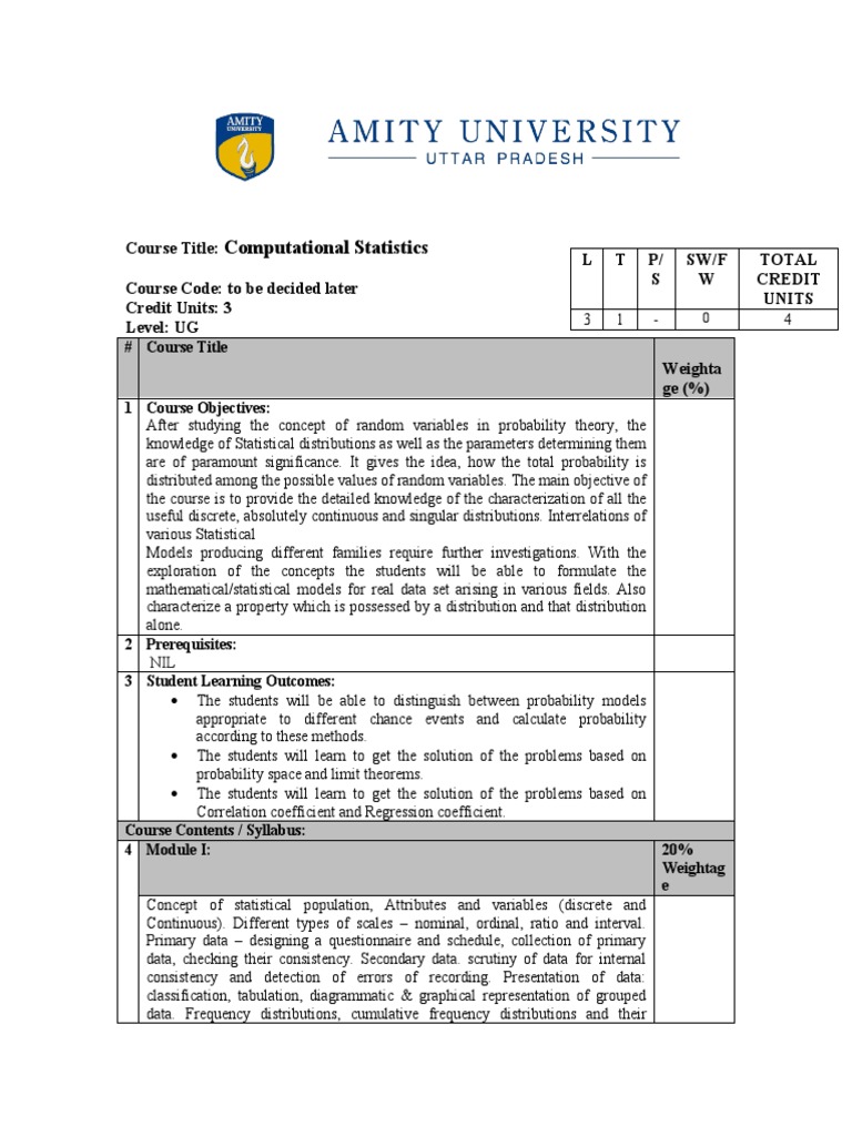 Computational Statistics Course Syllabus | PDF | Probability ...