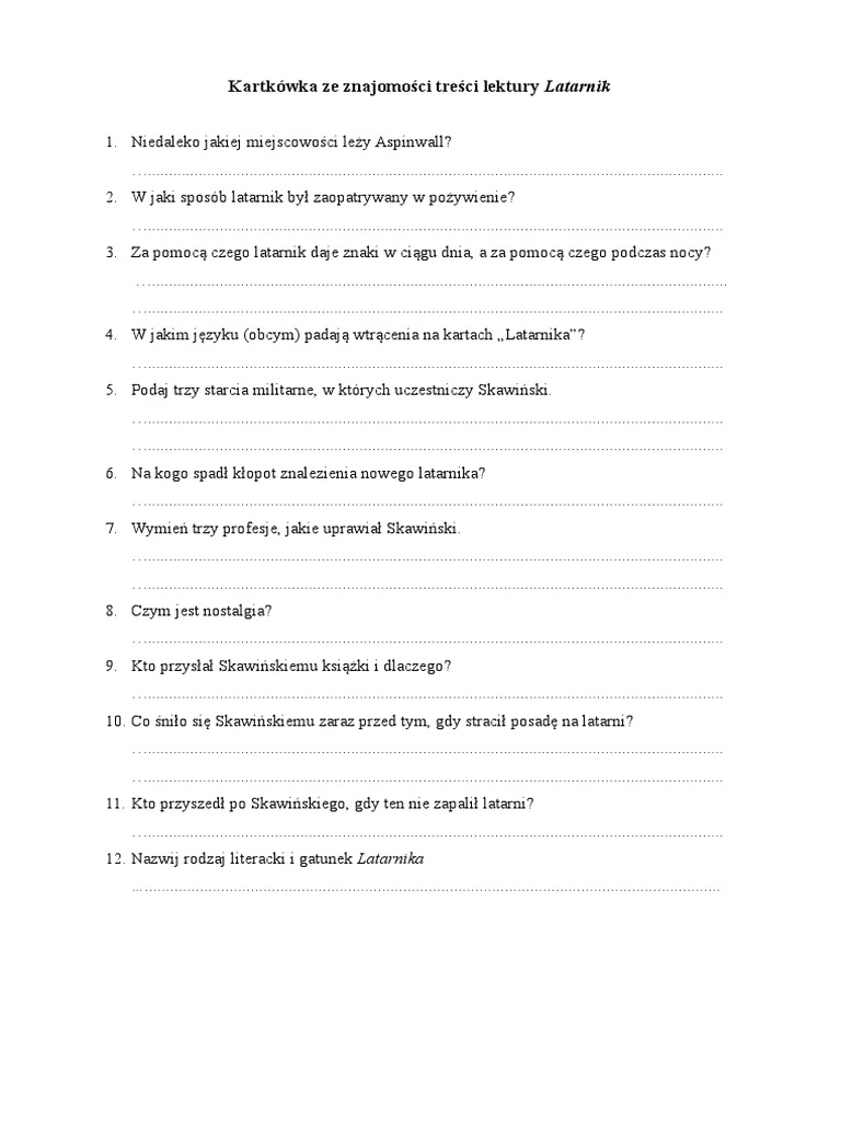 Latarnik Kartkówka PDF