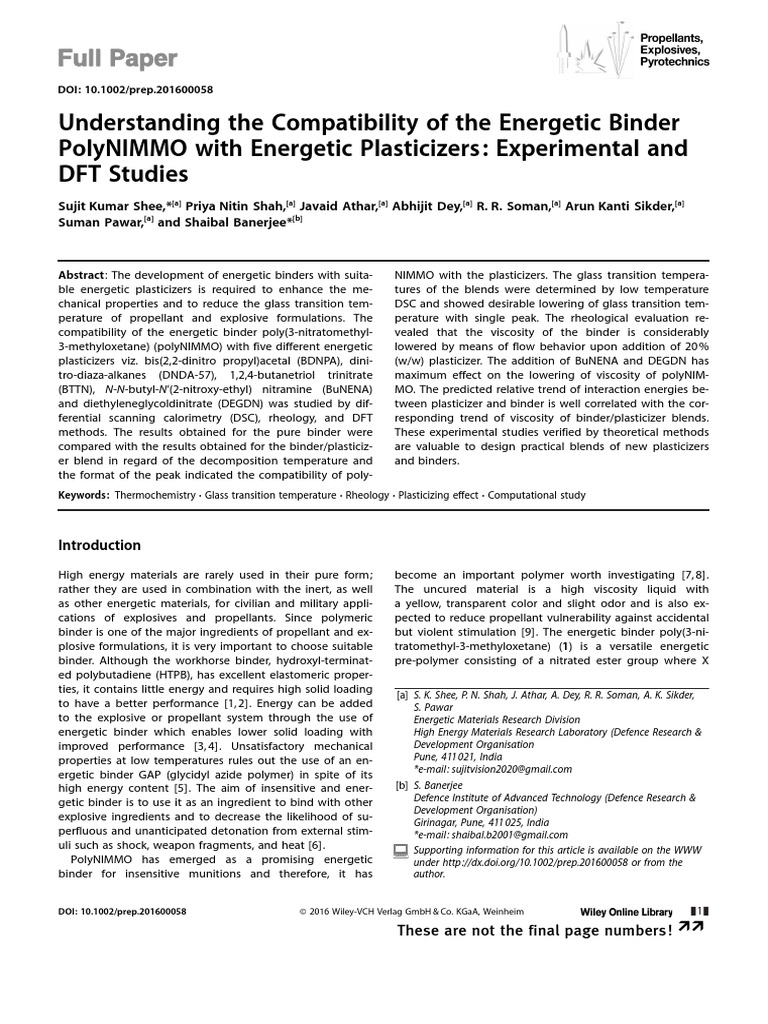 Understanding The Compatibility of The Energetic Binder Polynimmo With ...