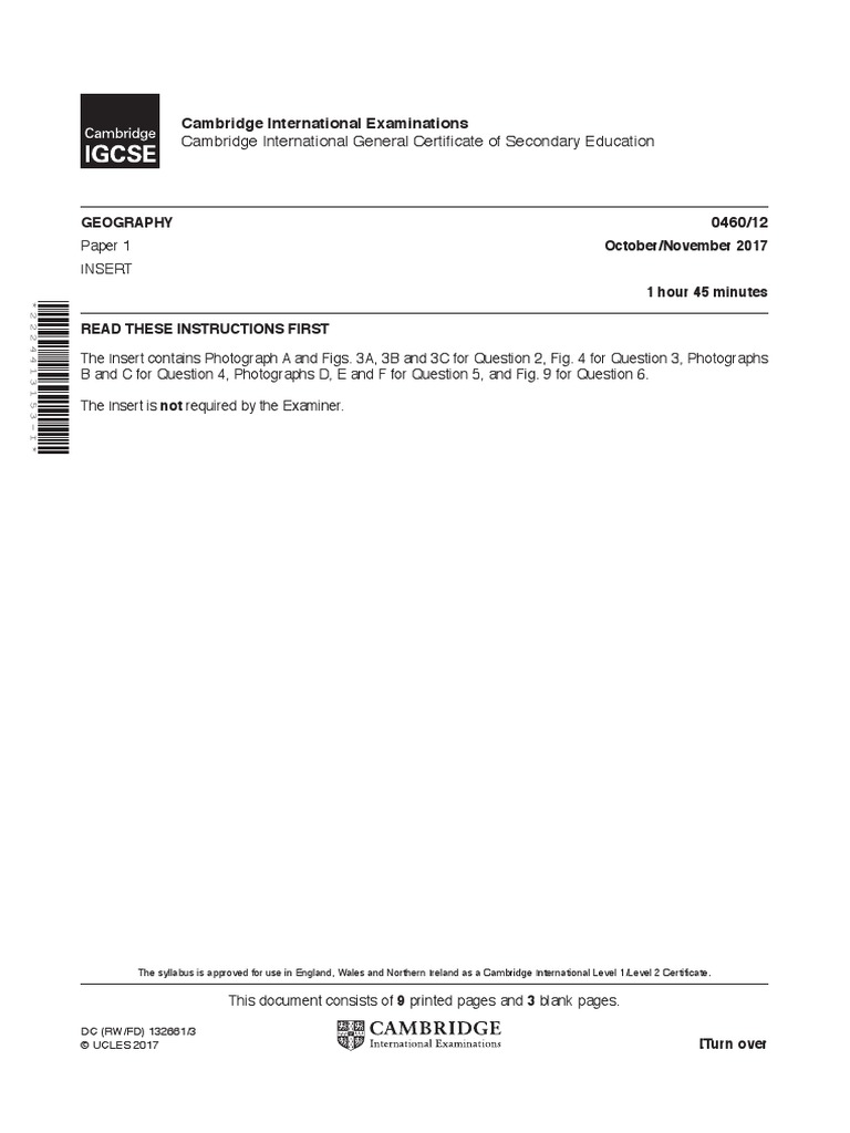 November 2017 V2 In Paper 1 Cie Geography Igcse Pdf