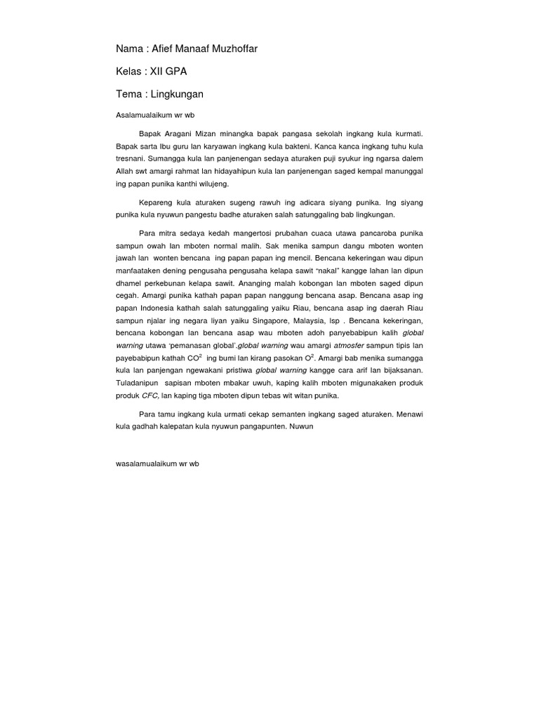 Contoh Sesorah Bahasa Jawa | PDF