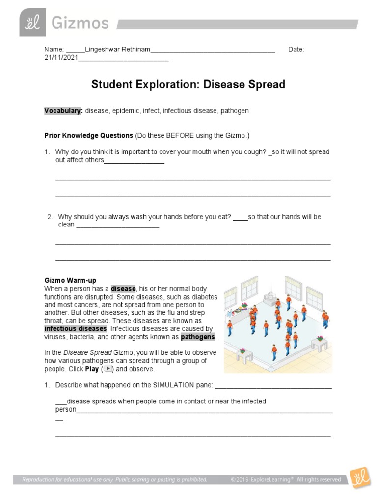 Student Exploration Disease Spread Vocabulary Disease Epidemic