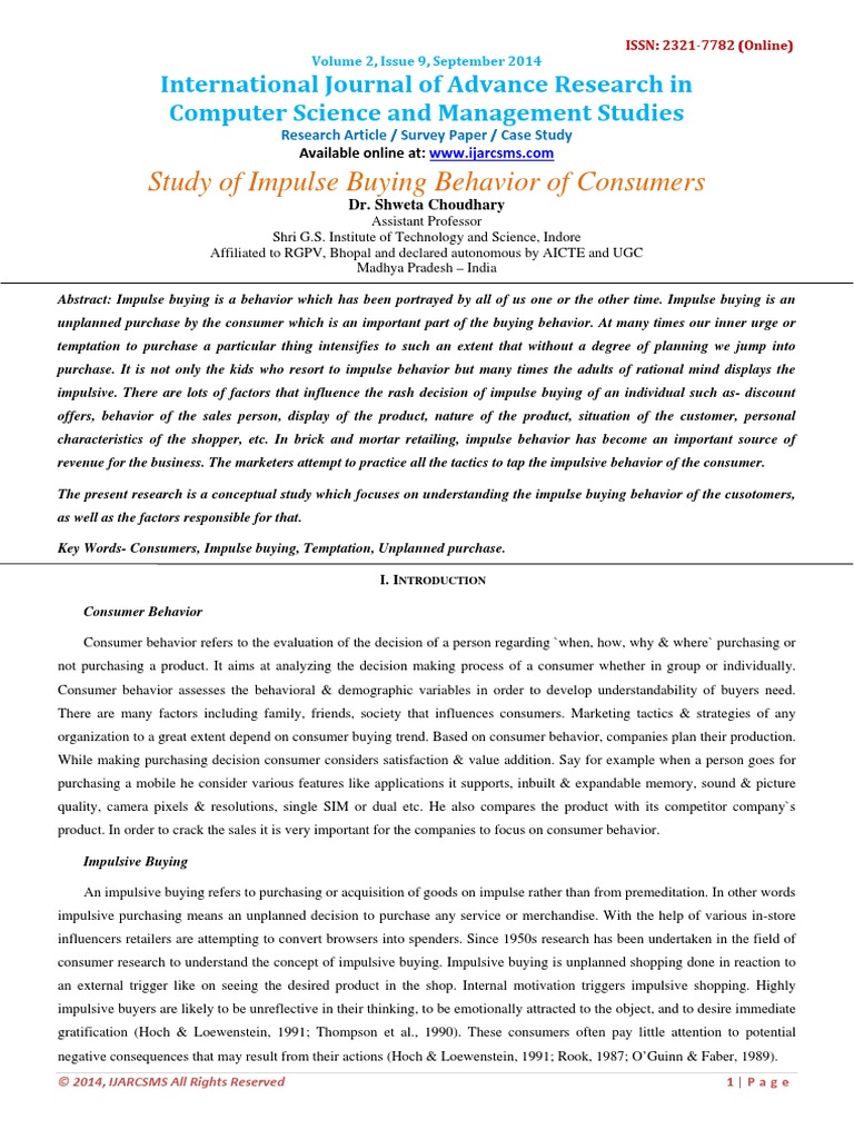 Study of Impulse Buying Behavior of Cons | PDF | Consumer Behaviour ...