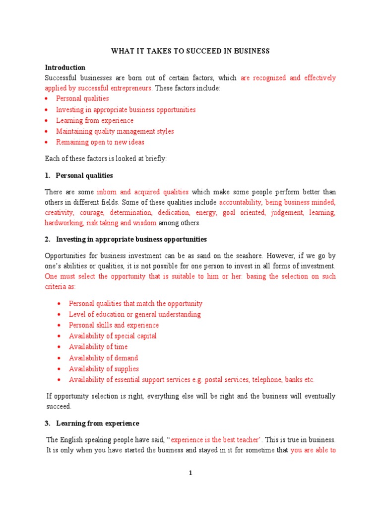 Key Factors for Business Success | PDF | Entrepreneurship | Learning