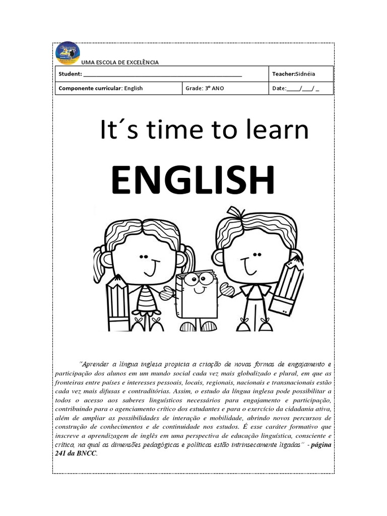 Atividades de Inglês 3° Ano I Unidade | PDF