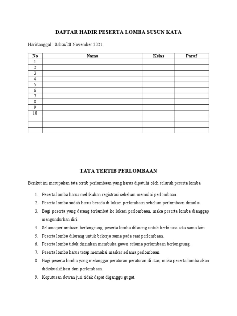 Tata Tertib Lomba Susun Kata 2021 | PDF