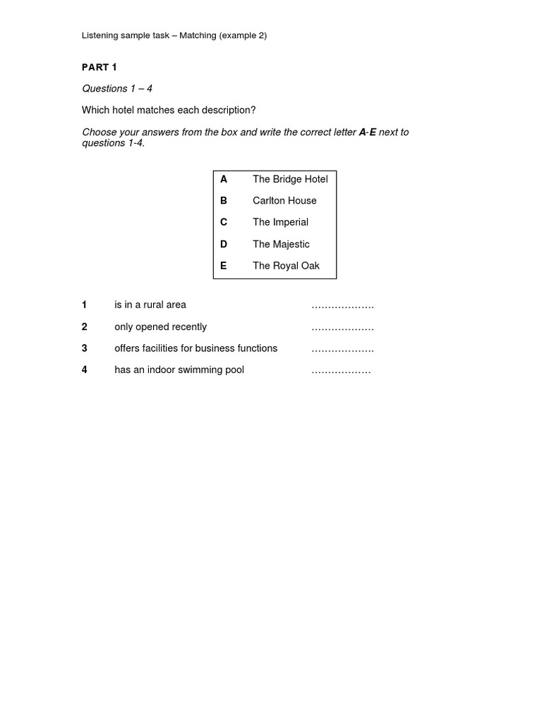 Listening Sample Task Matching 2 | PDF