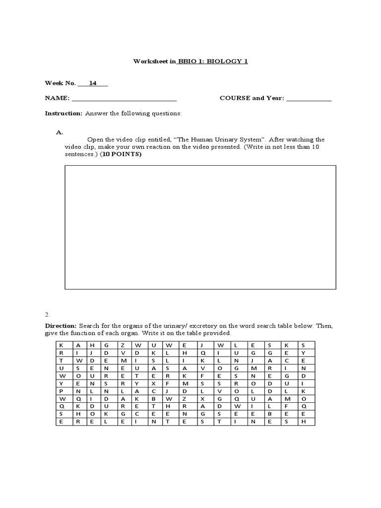 Week 14 WORKSHEET in BBIO 1 | PDF