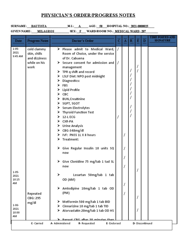 Physician's Orders and Progress Notes | PDF | Clinical Medicine ...