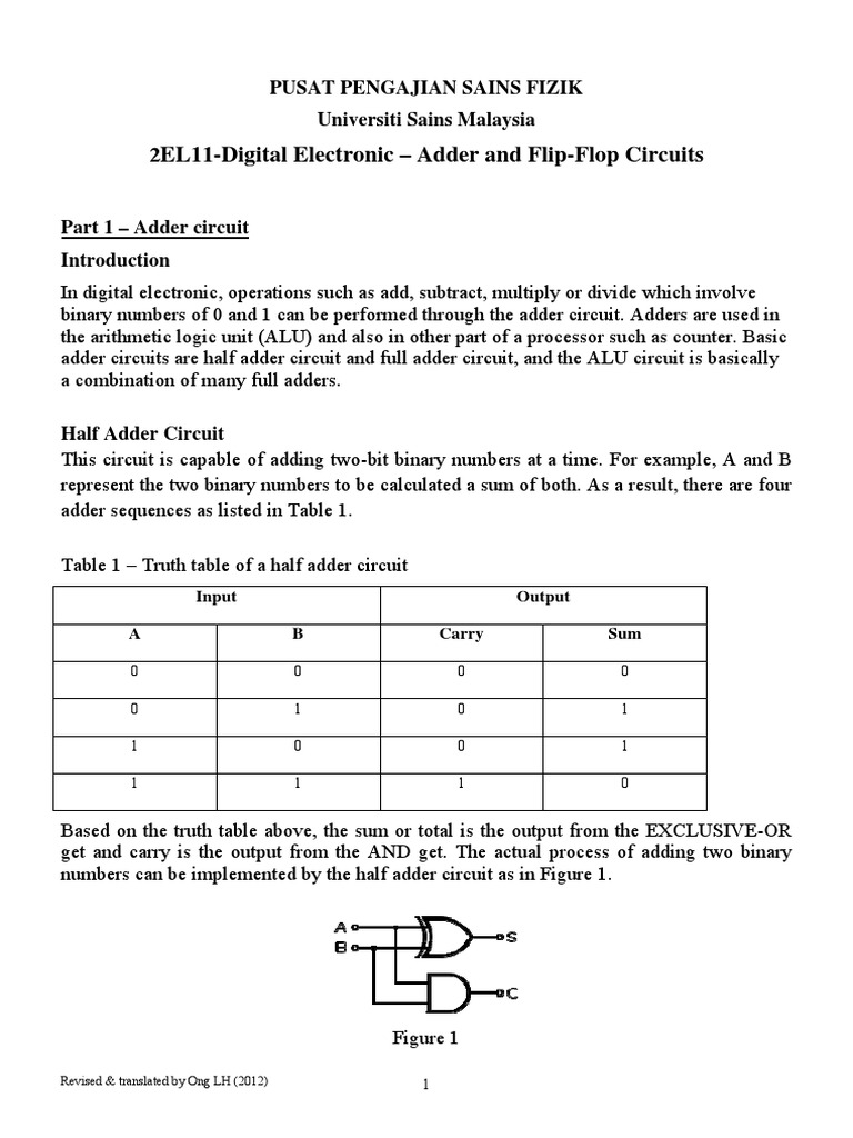 Understanding Digital Logic Circuits An Analysis of Adder Circuits and
