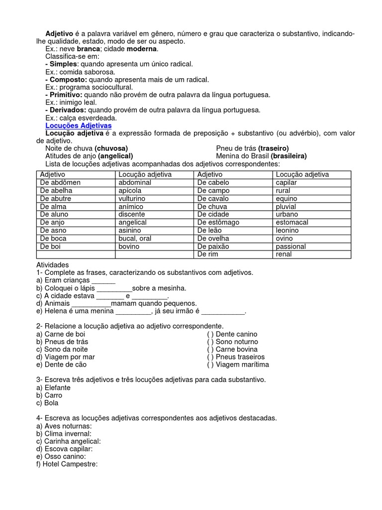 Adjetivo e Locução Adjetiva | PDF | Adjetivo | Palavra