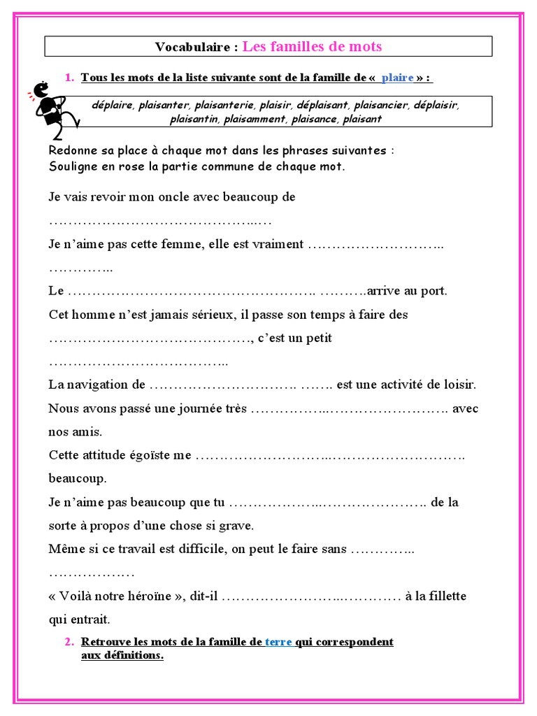 Les Différents Sens D un Mot Ce2 Exercices Pdf Vocabulaire FAMILLE DE MOTS SIXIEME | PDF
