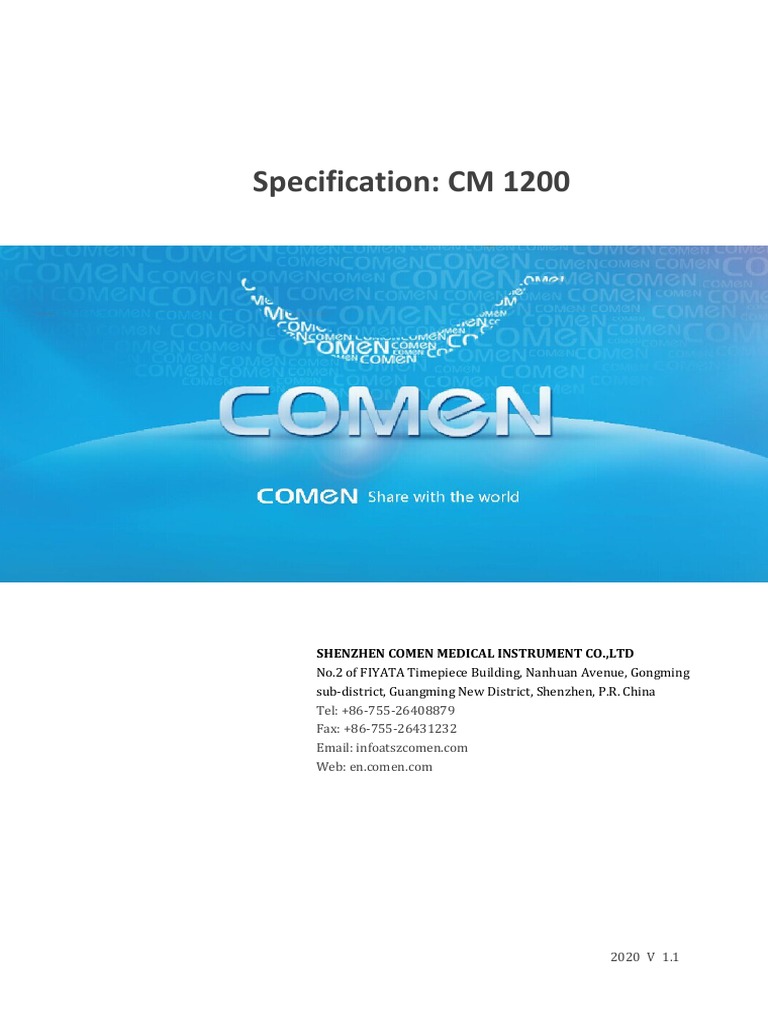Specification CM 1200 Shenzhen Comen Medical Instrument Co.,Ltd PDF