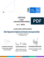 Certificado Taller Regional Eventos Inmunoprevenibles