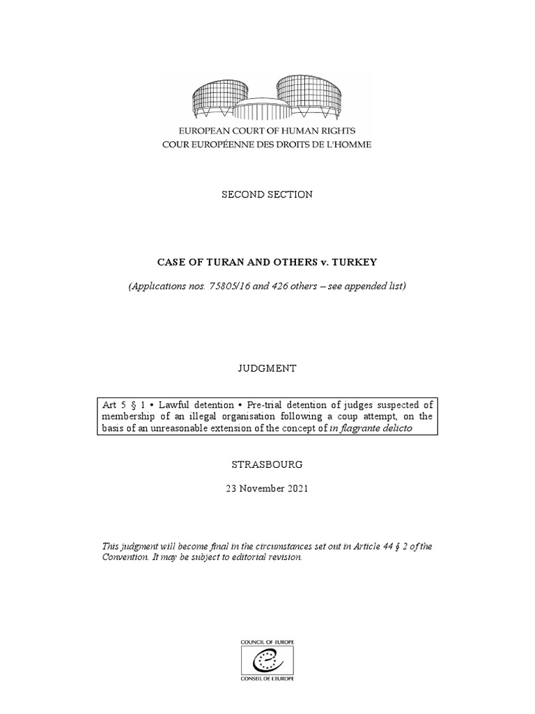 Turan v. Turkey: Judges' Detention Case | PDF | Prosecutor | European ...