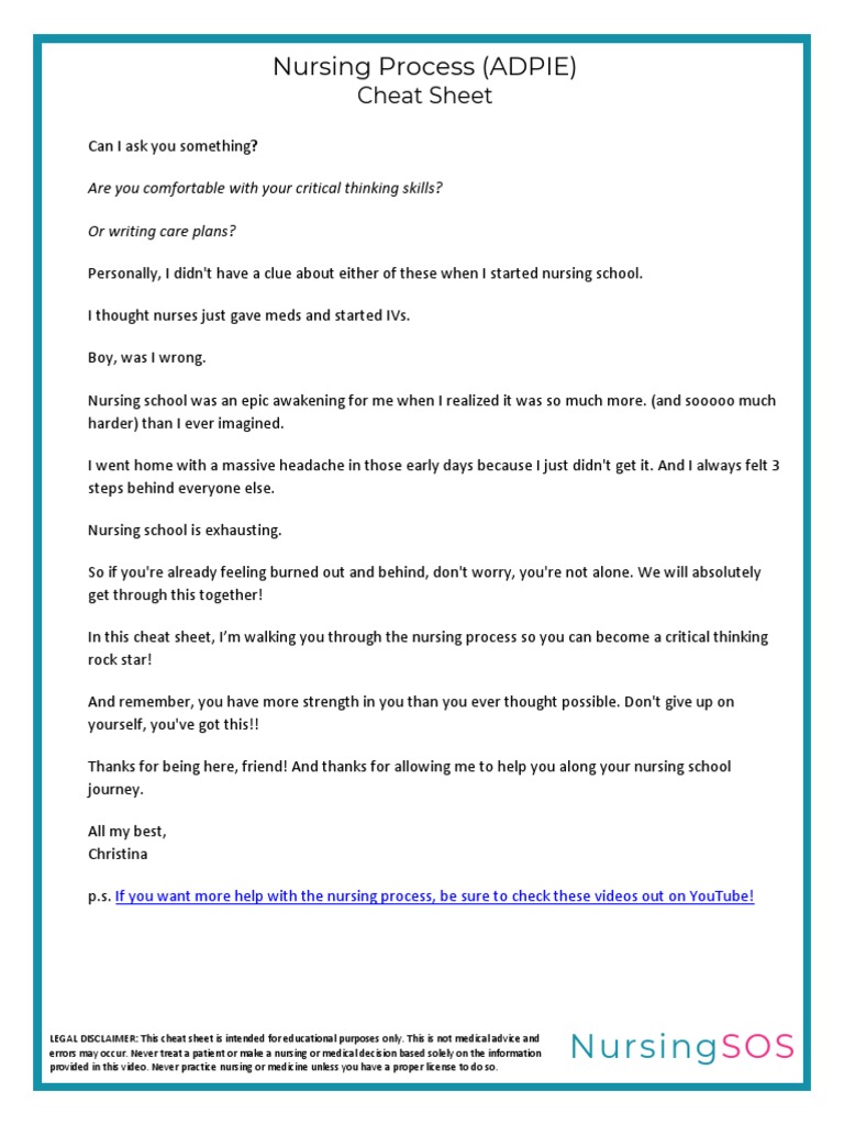 Nursing Process ADPIE Cheat Sheet | PDF | Nursing | Medical Diagnosis