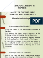 Trancultural Theory in Nursing Theory of Culture Care Diversity and Universality
