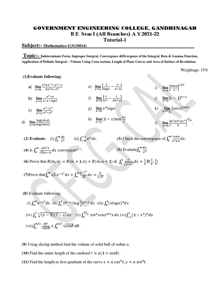 Final Tut Maths 1 | PDF | Matrix (Mathematics) | Theoretical Physics