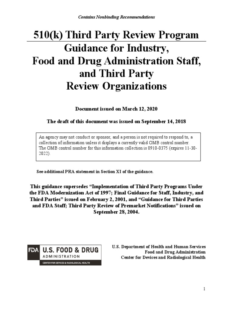 510 (K) Review Program Guidance PDF Federal Food Medical Device