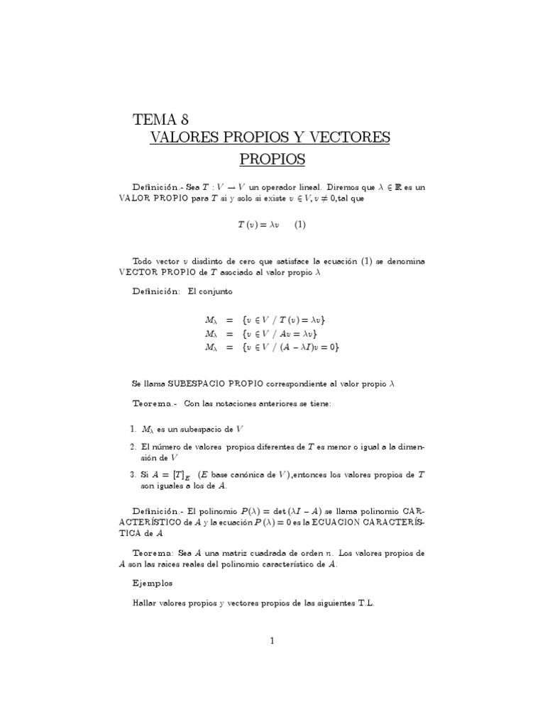 Valores Propios y Vectores Propios Parte 1 | PDF | Ecuaciones | Espacio ...