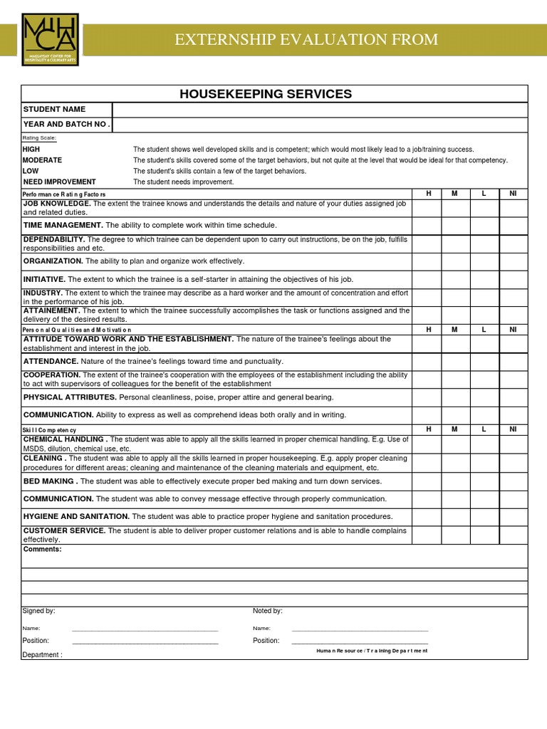 evaluation - housekeeping | pdf | behavioural sciences | communication