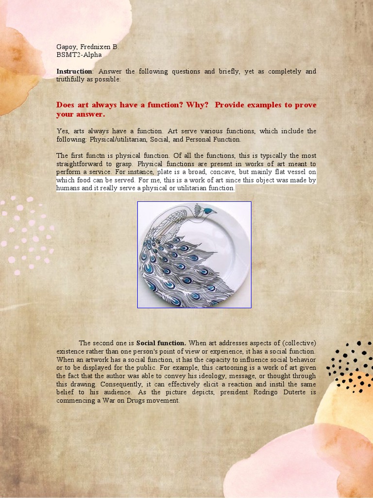 Does Art Always Have A Function? Why? Provide Examples To Prove Your