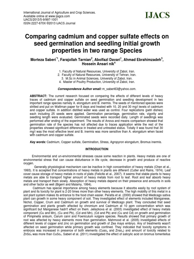 Comparing Cadmium and Copper Sulfate Effects On Seed Germination and