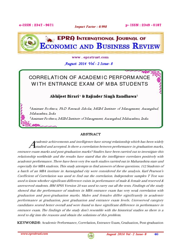 Correlation of MBA Exam Performance | PDF | Statistical Significance ...