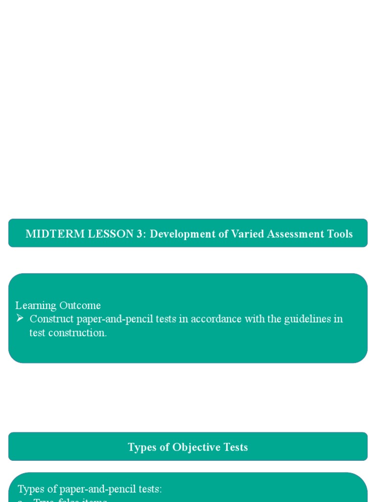Varied Assessment Tools for Tests | PDF | Multiple Choice | Essays