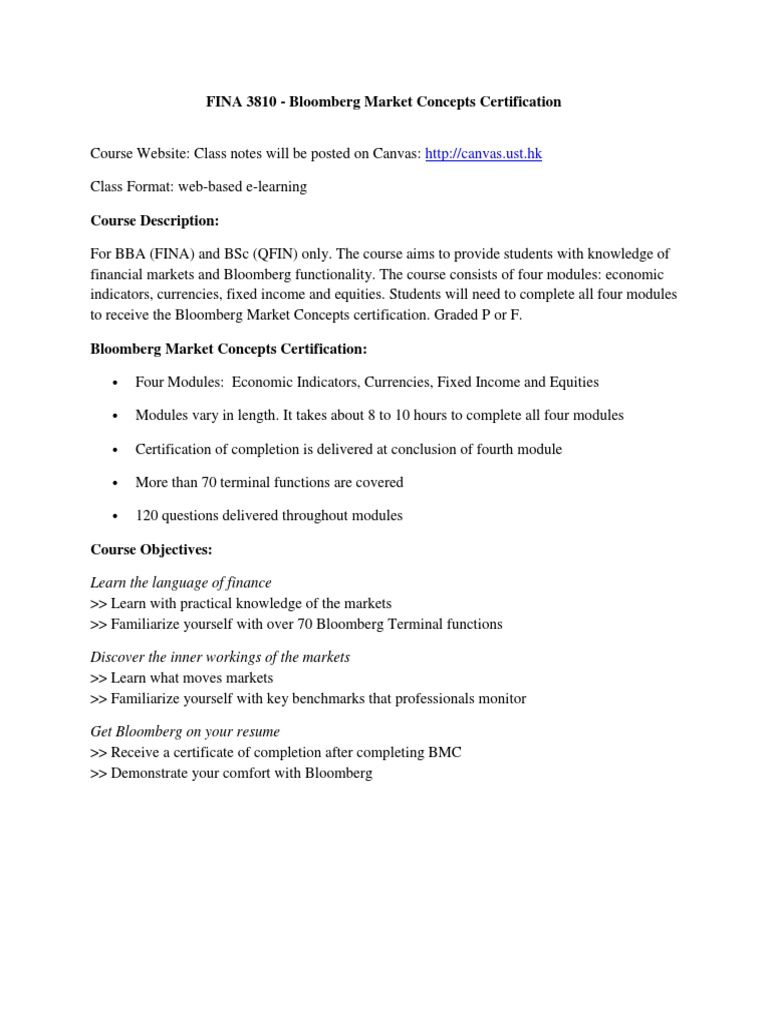 Bloomberg Market Concepts Course Overview | PDF | Bonds (Finance ...