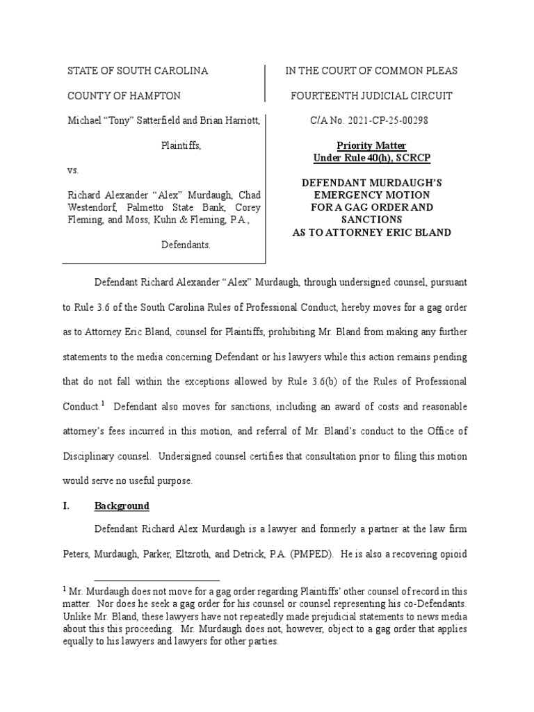 Motion To Gag Eric Bland PDF Lawsuit Prejudice (Legal Term)