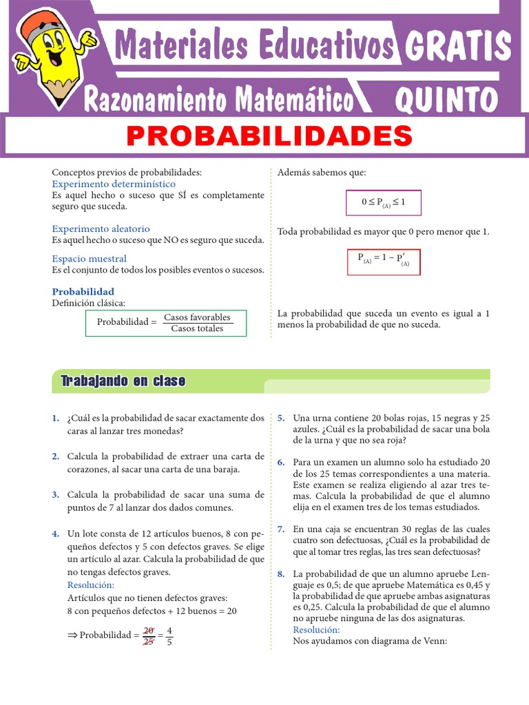 Probabilidades para Quinto Grado de Secundaria | PDF | Probabilidad ...