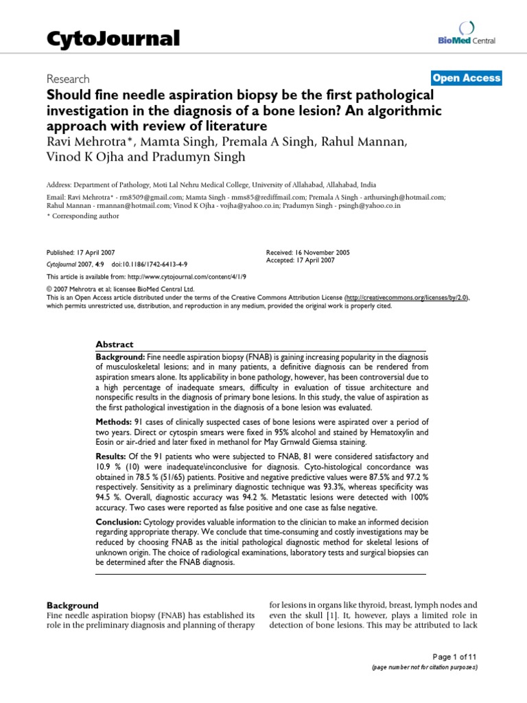 Cytology of Bone Fine Needle Aspiration Biopsy | PDF | Cytopathology ...