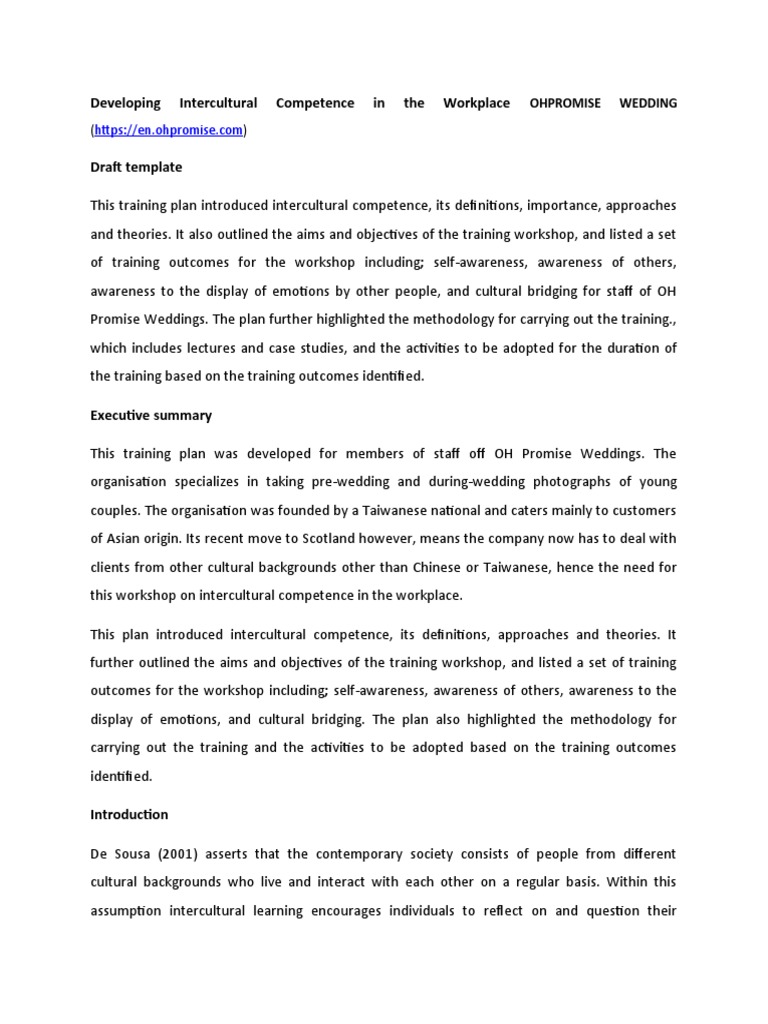 Intercultural Competence Training Plan | PDF | Cross Cultural ...