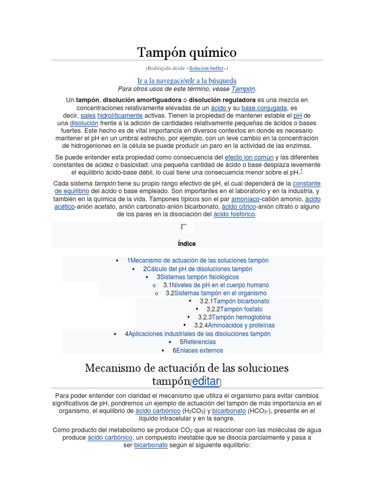 Tampón Químico PDF Solución tampón Constante de disociación ácida