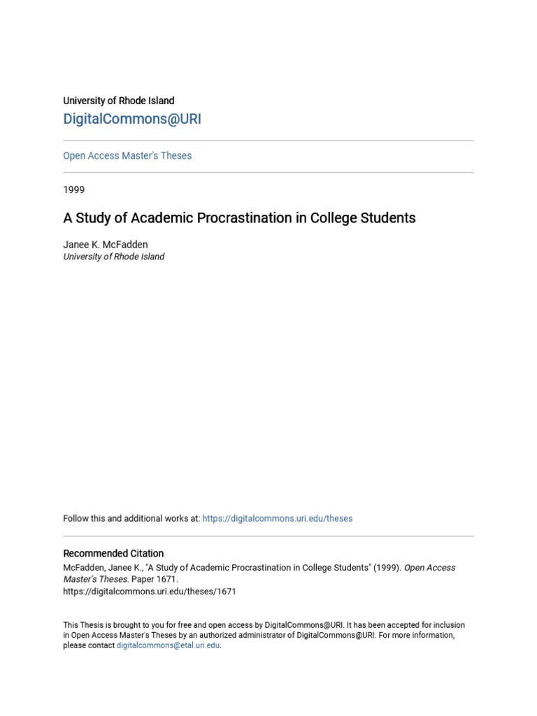 Academic Procrastination in College Students | PDF | Professional ...