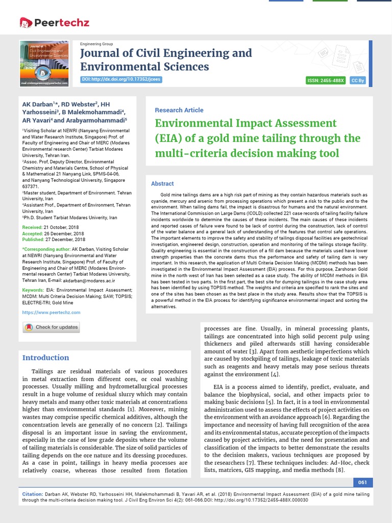 Environmental Impact Assessment EIA of A Gold Mine | PDF
