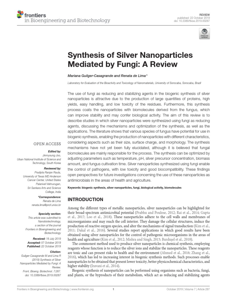 Synthesis of Silver Nanoparticles Mediated by Fungi: A Review | PDF ...