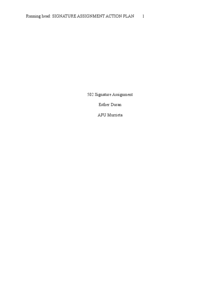 Running Head: Signature Assignment Action Plan 1 | PDF | Teaching ...