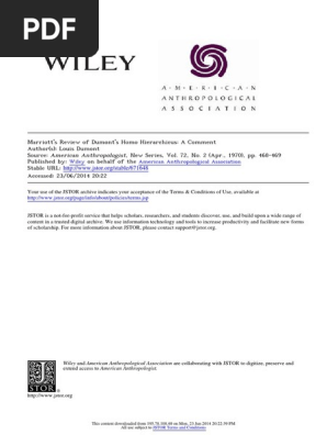 Marriott s Review of Dumont s Homo Hierarchicus A Comment PDF  