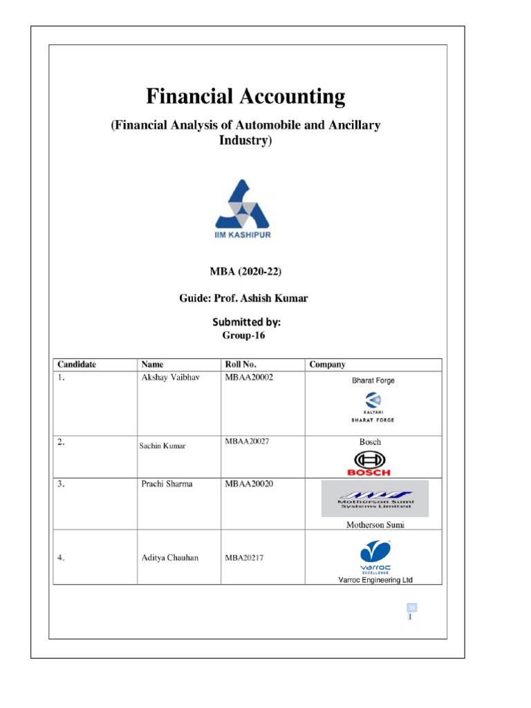 Financial Ratios For Automotive Industry India PDF