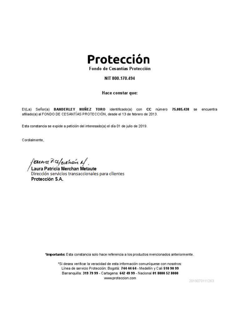 Certificado Protección PDF