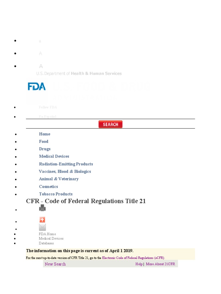 CFR Code of Federal Regulations Title 21 PDF Food And Drug