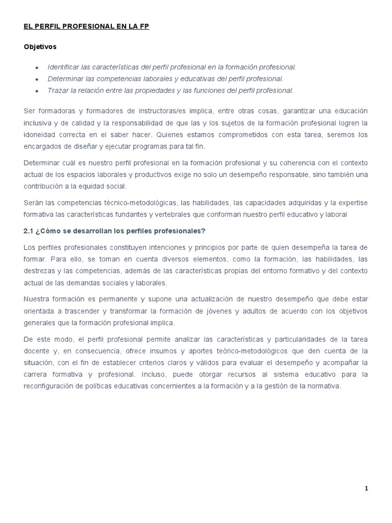 Características del Perfil Profesional en FP | PDF | Plan de estudios ...