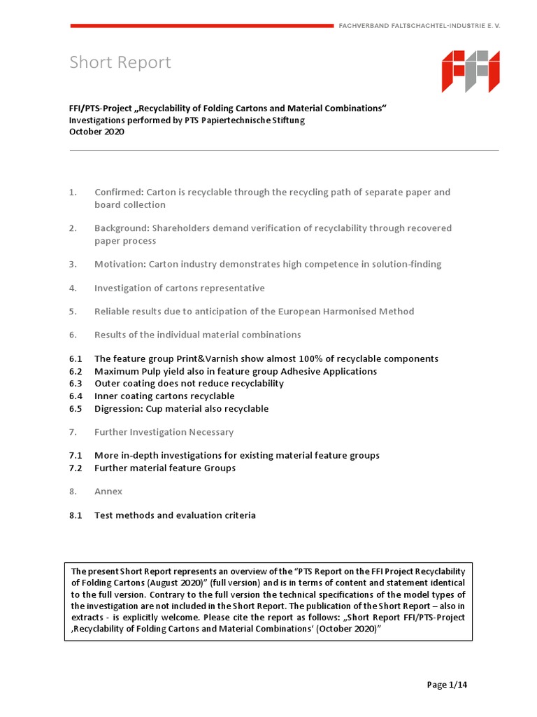 Recyclability of Folding Cartons November 2020 Short Report | PDF ...