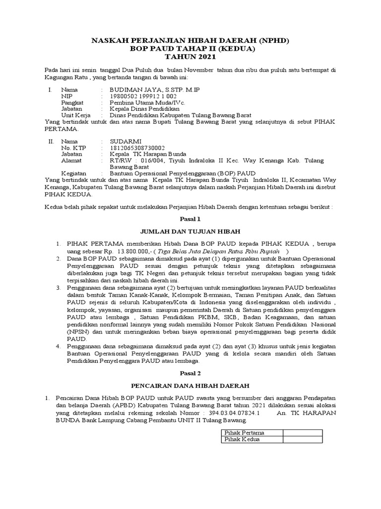 Naskah Perjanjian Hibah Daerah | PDF