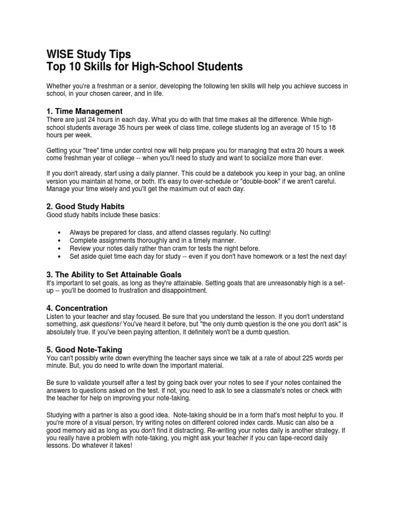 Essential Skills for High School Success | PDF | Homework | Communication